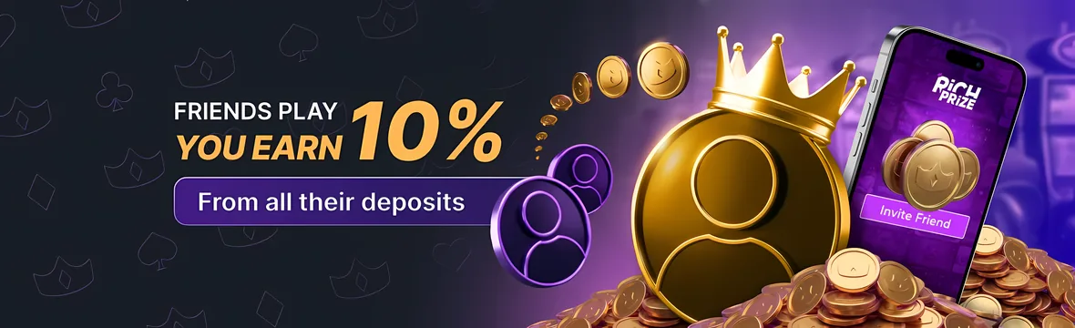 Referral bonus paying 10% of friends deposits at RichPrize Casino